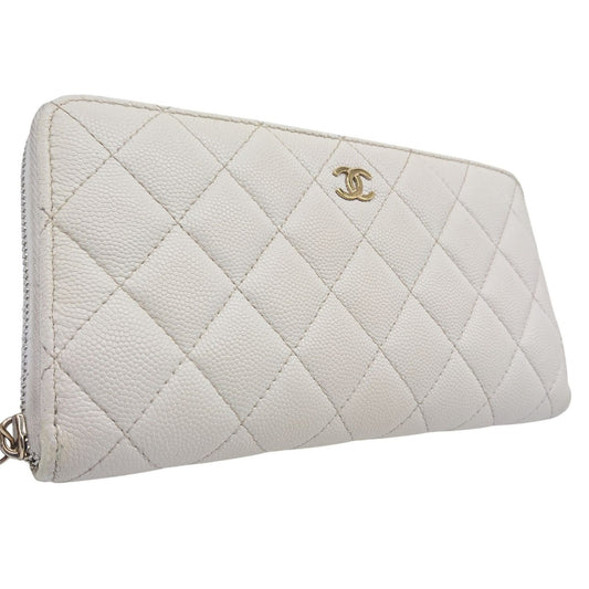 Chanel Zip Around Quilted Caviar Leather White