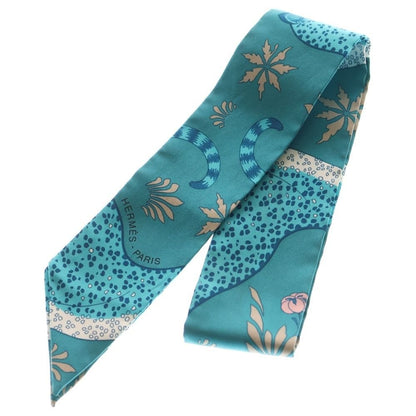 Hermes Twill Leopard Silk Scarf Turquoise Blue Emerald Green