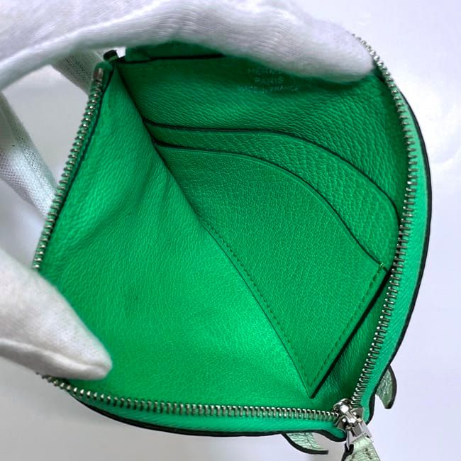 Hermes Coin Case Green Mint Excellent Condition Coin Purse Leather Chevre