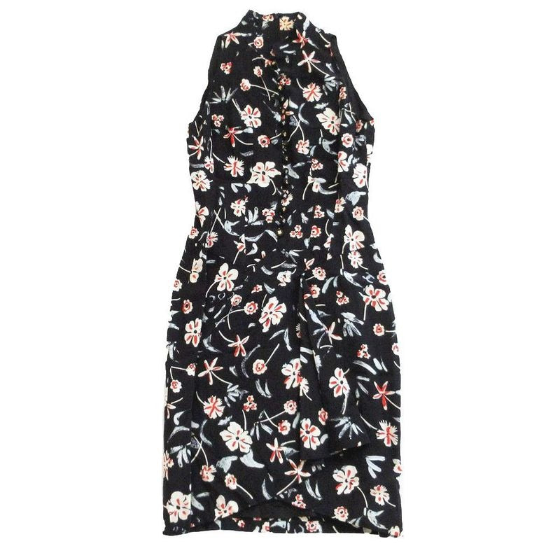 Chanel Dress Navy Sleeveless Floral Silk Karl Lagerfeld 36