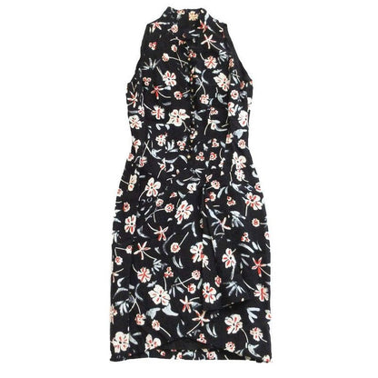 Chanel Dress Navy Sleeveless Floral Silk Karl Lagerfeld 36