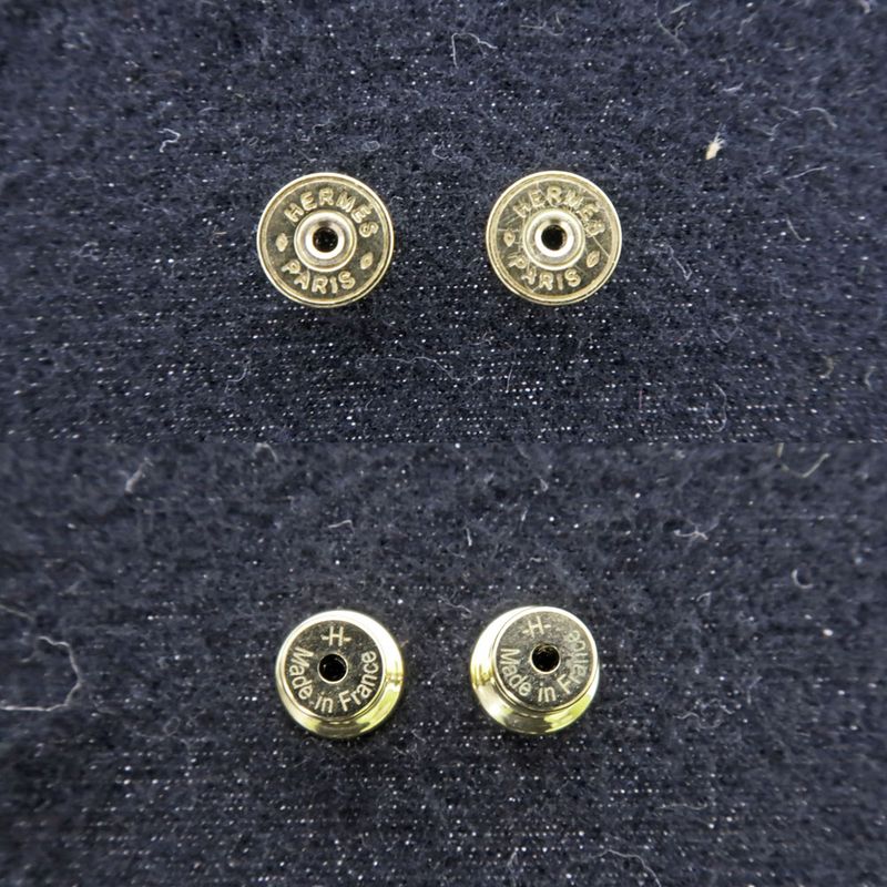 Hermes Yulidice PM Earrings Buffalo Horn Pair Brown Gold Hardware