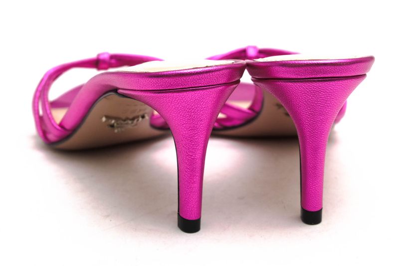 Prada Sandals Shoes Women Leather Genuine Pink 1xx478 Metallic Polished