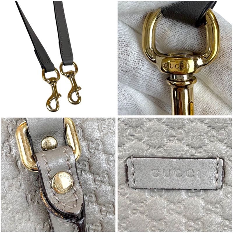 Gucci Micro Shimmer Leather Mini Tote Bag Shoulder Bag 2WAY Light Gray Leather