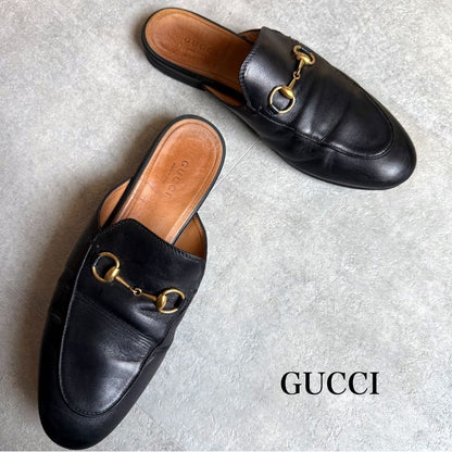 Gucci Prince Town Horsebit Slip on Loafer Leather Black Gold 37