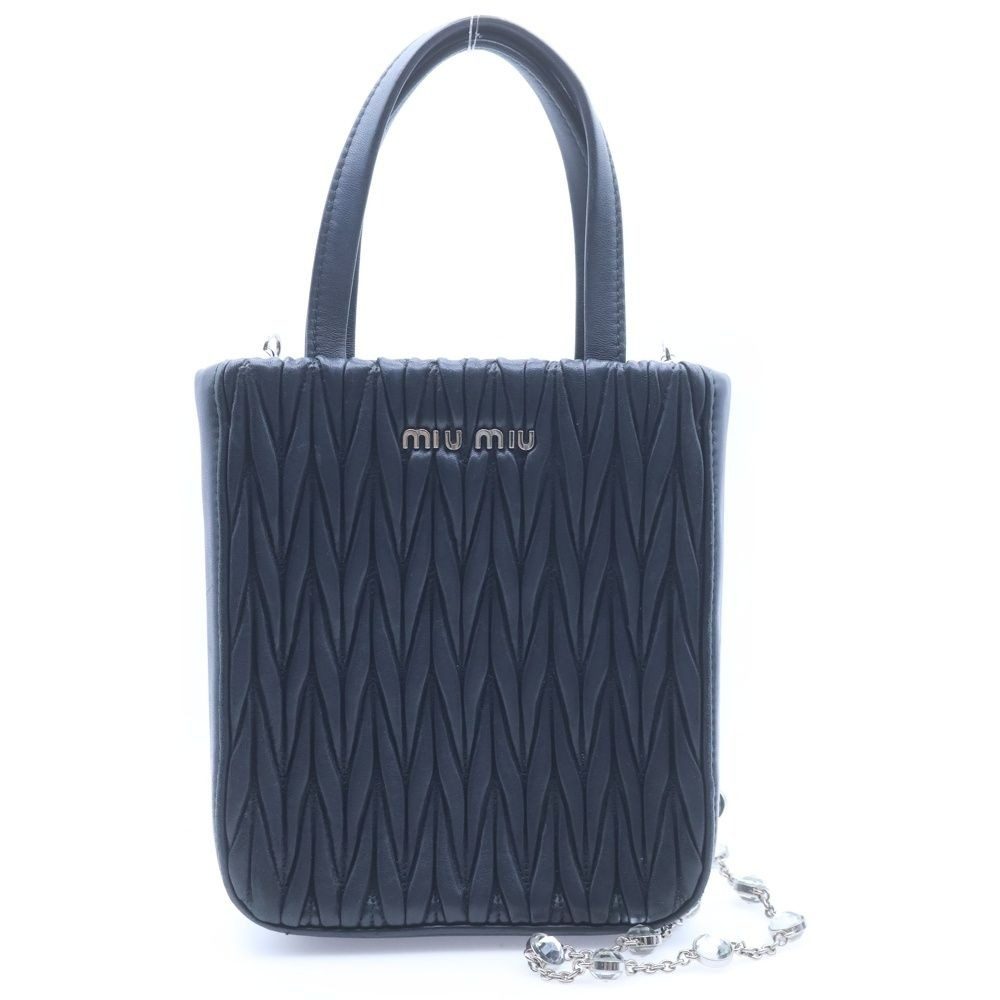 Miu Miu Matelasse 2-Way Shoulder Bag Chain Black Leather Silver