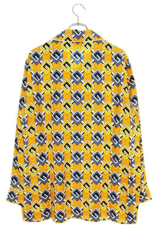 Gucci 663490 Zlp98 G All Over Silk Pajama Long Sleeve Shirt Men's S