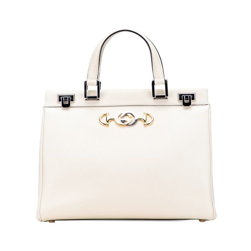 Gucci Zumi Horsebit Handbag White Leather