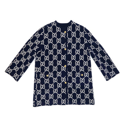 Gucci GG Jacquard Reversible Casual Digan S Navy- 773902 Gold Button