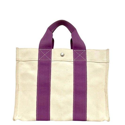 Hermes Tote Bora PM White Purple Canvas