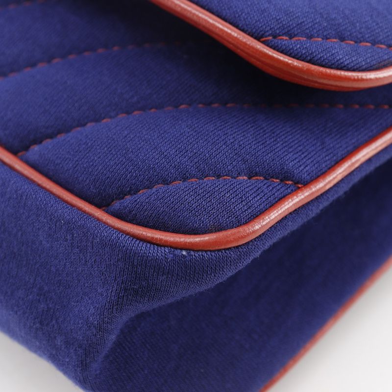 Chanel Double Chain Shoulder V-stitched Lion Chevron Cotton Navy Blue/red