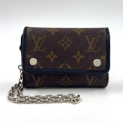 Louis Vuitton Portefeuille Compact Chain Leather X PVC Brown Wallet Silver