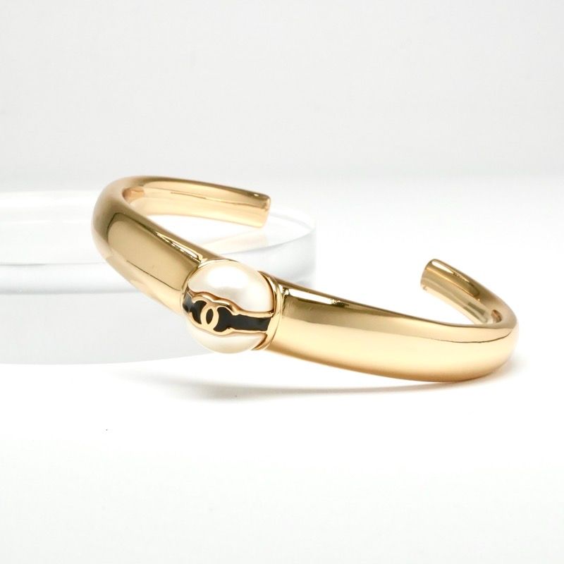 Chanel Bracelet Bangle Cuff Gold White Black Coco Mark