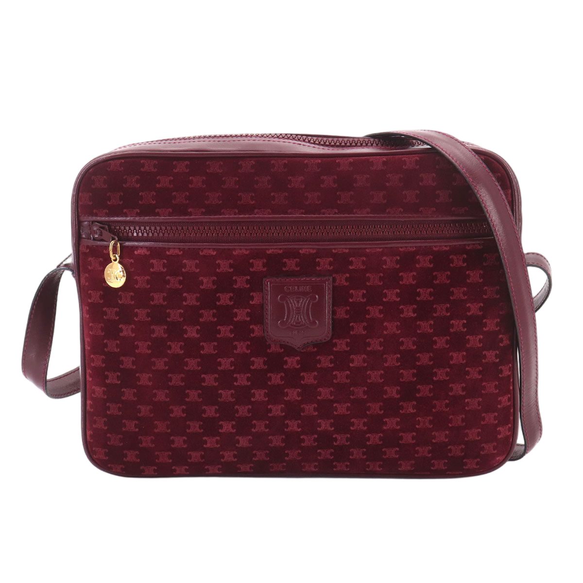 Celine Macadam Shoulder Bag Suede Leather Bordeaux Gold Vintage