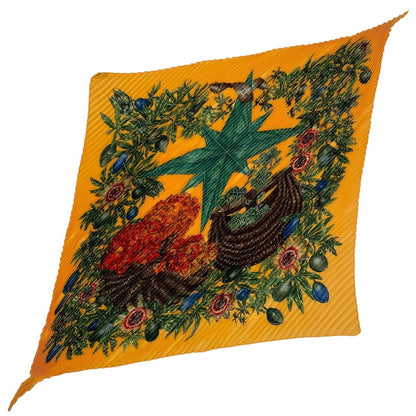 Hermes Scarf Pleats Silk Carre 90 Passiflores Passion Flower Yellow