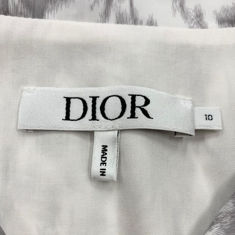 Christian DIOR Dress White Gray Kids Short Sleeve Logo Dress