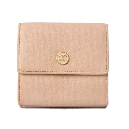 Chanel Foldable Wallet Double Hook Coco Mark Beige