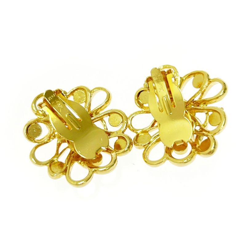 Yves Saint Laurent GP Rhinestone Flower Earrings Gold 465425