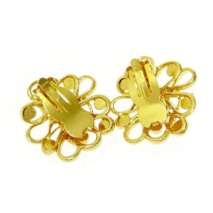 Yves Saint Laurent GP Rhinestone Flower Earrings Gold 465425