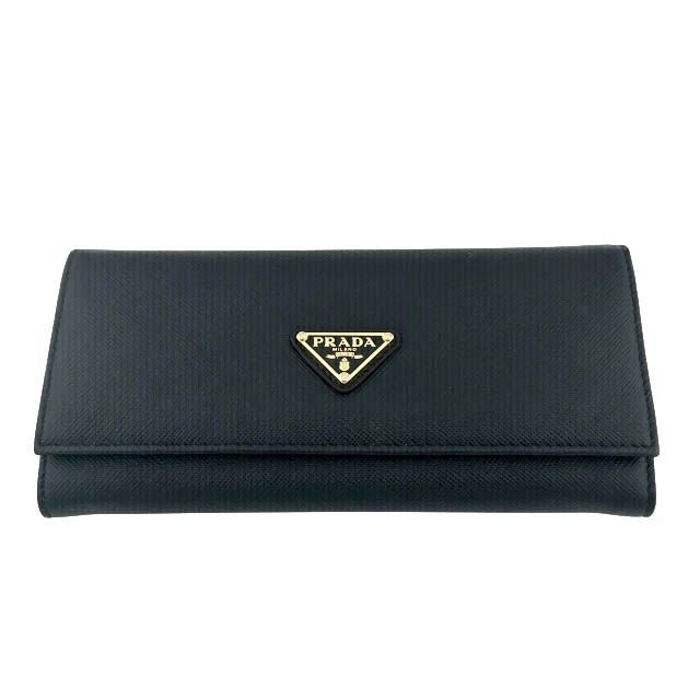 Prada Saffiano Triang Leather Triangle Logo Bifold Wallet Qhh Black