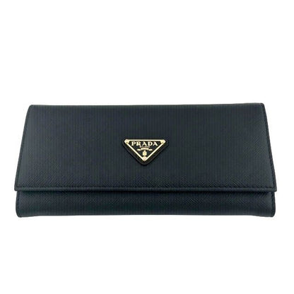 Prada Saffiano Triang Leather Triangle Logo Bifold Wallet Qhh Black