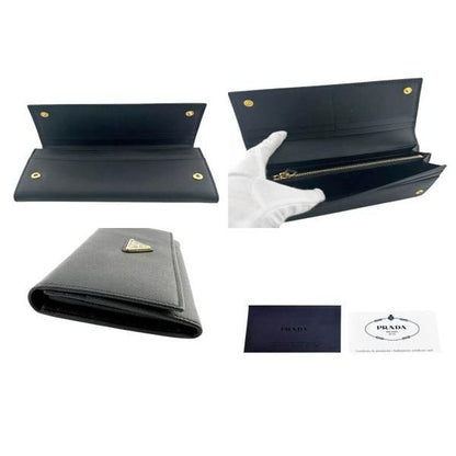 Prada Saffiano Triang Leather Triangle Logo Bifold Wallet Qhh Black — view 8