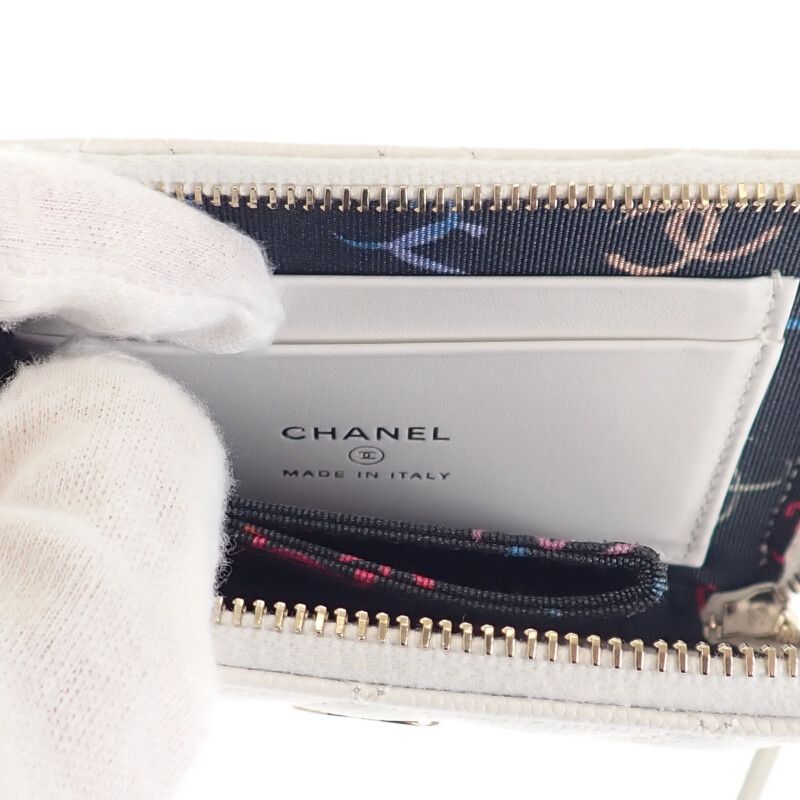 Chanel Small Wallet Ap3999 Coin Case Caviar Skin White Gold Hardware Ladies [A
