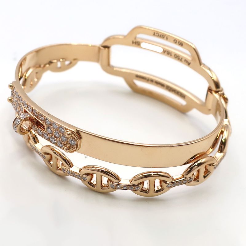 Hermes Chaine D'ancre Kelly Double Tour Bracelet Bangle SH 18K Pink