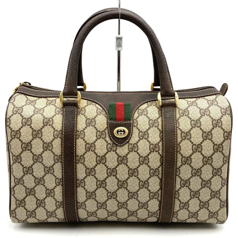 Gucci 40 02 Boston Bag Handbag GG Supreme Leather Brown Ladies Men Old Vintage
