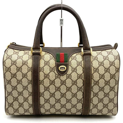 Gucci 40 02 Boston Bag Handbag GG Supreme Leather Brown Ladies Men Old Vintage