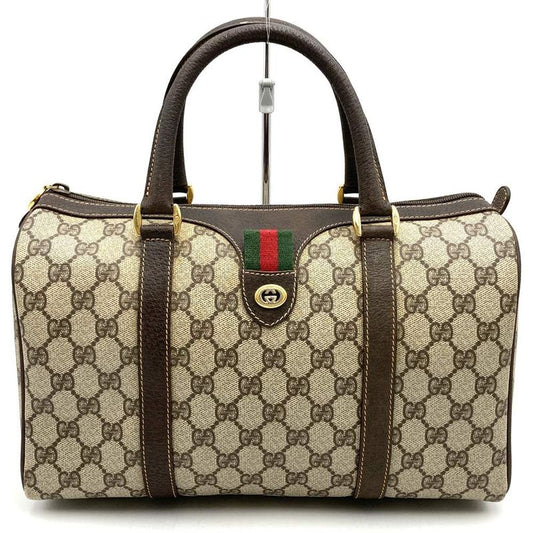 Gucci 40 02 Boston Bag Handbag GG Supreme Leather Brown Ladies Men Old Vintage