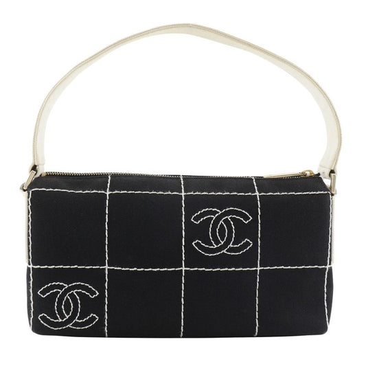 Chanel Chocobar Canvas Black Ladies Shoulder Bag