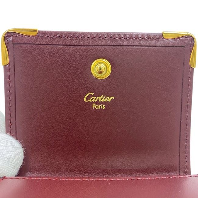 Cartier Coin Case Bordeaux Must Excellent Condition Coin Purse Leather Preowned
