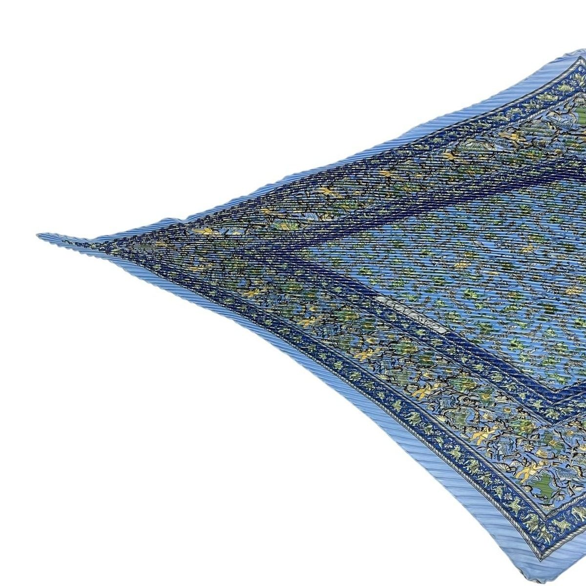Hermes Scarf Pleated Silk Chasse en Inde Indian Hunting Blue — view 3