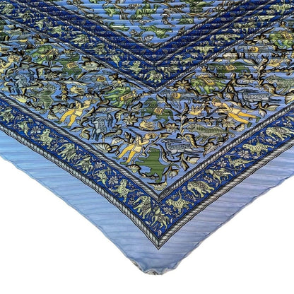 Hermes Scarf Pleated Silk Chasse en Inde Indian Hunting Blue — view 6