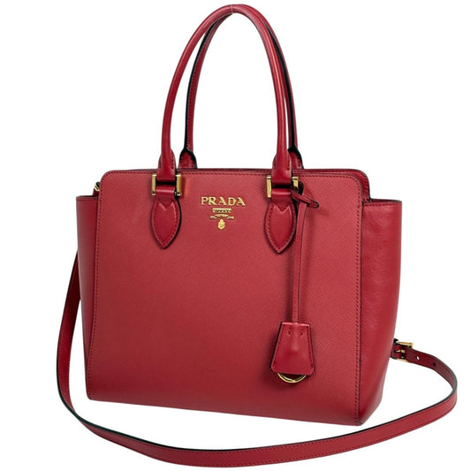 Prada Logo 2-Way Shoulder Bag Saffiano Leather Red