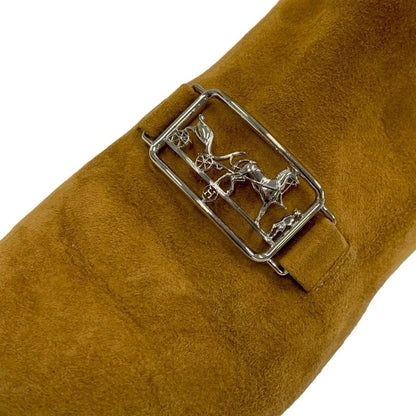 Hermes Boots Short Boots Shoes Suede Brown Silver Hose