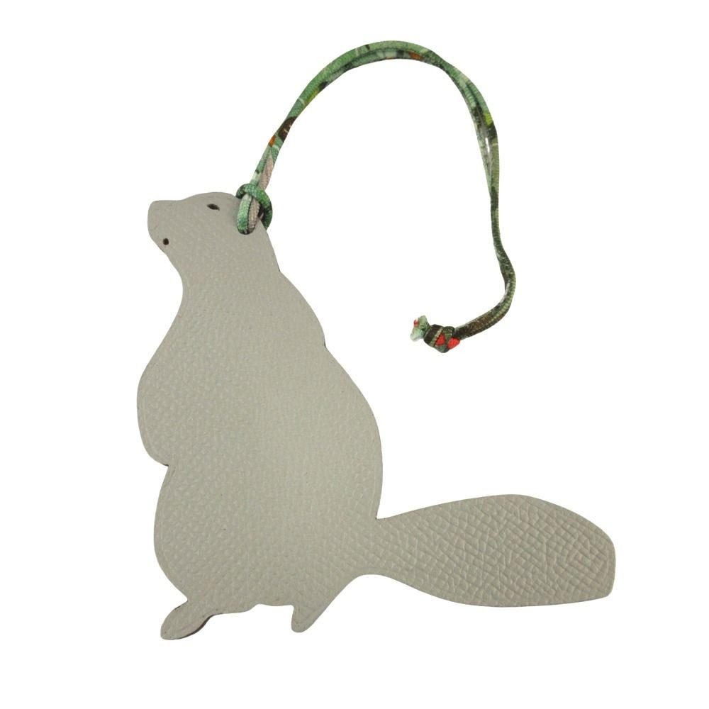 Hermes Petit Beaver Bag Charm Epsom Leather Animal Gray Red