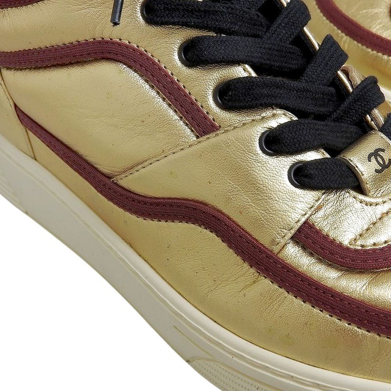 Boxed Ultra Chanel 2020 G35062 Coco Mark Gold Leather High Cut Sneakers Shoes
