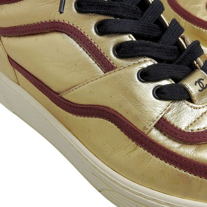 Boxed Ultra Chanel 2020 G35062 Coco Mark Gold Leather High Cut Sneakers Shoes