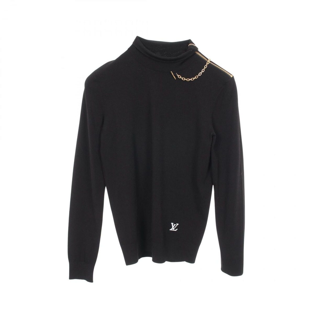Louis Vuitton Knit Chain Detail Shoulder Zip High Neck Black Rayon Sweater