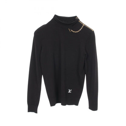 Louis Vuitton Knit Chain Detail Shoulder Zip High Neck Black Rayon Sweater