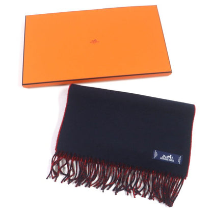 Hermes H258091s 100% Cashmere Marine/rouge Casaque Echarpe Fringe Scarf Made