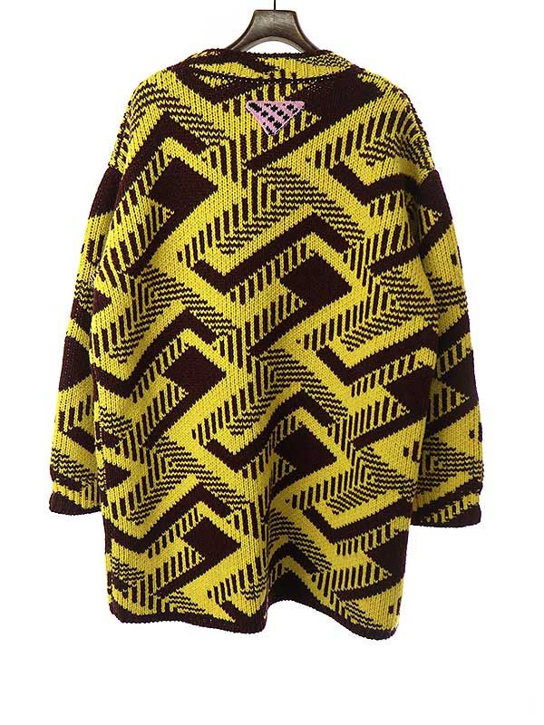 Prada 21aw V-Neck Geometric Long Knit Sweater Umb269 Yellow S