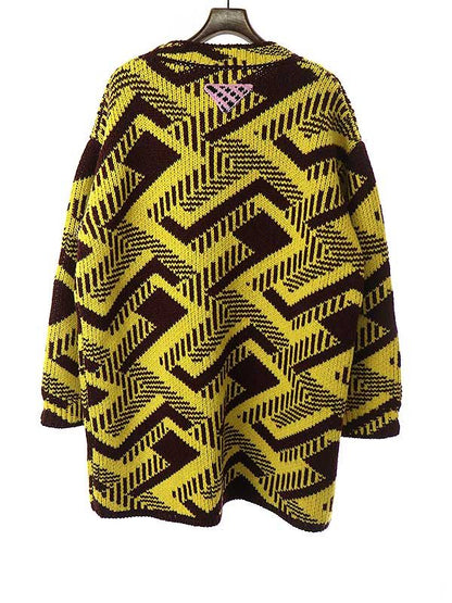 Prada 21aw V-Neck Geometric Long Knit Sweater Umb269 Yellow S