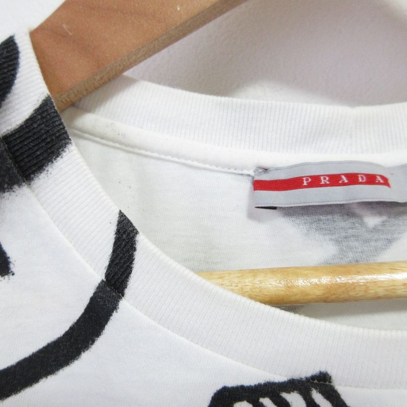 Good Prada Adam Neate Graphic Print Short Sleeve T-Shirt Cut and Sewn S White