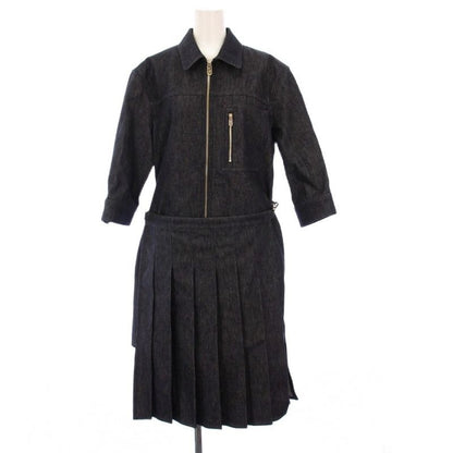 Fendi 23 rd Denim Dress 3/4 Length Sleeves Knee Pleats Cut 42 Navy Blue