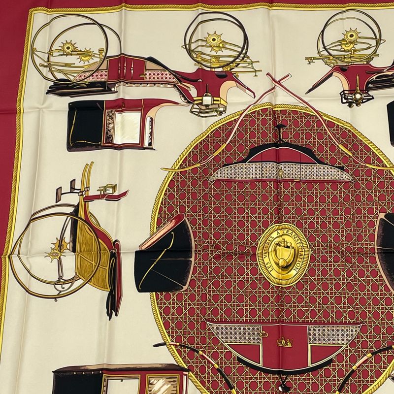 Hermes Carre 90 Scarf Folded Covered Carriage Silk Red