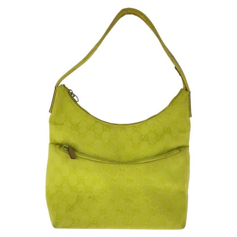 Gucci Yellow Beige Silver Hardware GG Canvas/leather 001 3386 Shoulder Bag