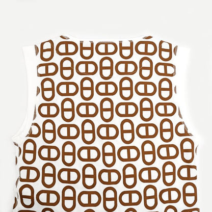 Hermes Sleeveless T-shirt Cher D'ancre White Brown Size 38 Ladies'